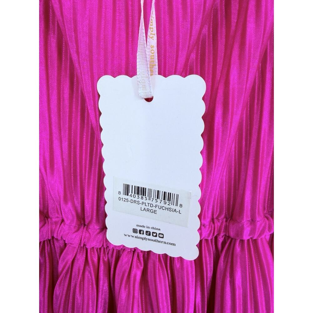 NWT Simply Southern Pleated Dress Large Fuchsia Pink Flutter Sleeve Mini Barbie - Picture 6 of 11